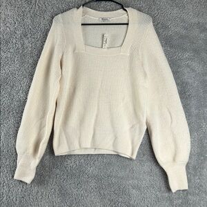 NWT Madewell Square Neck Long Sleeve Pullover Sweater Cream Oversized Size S